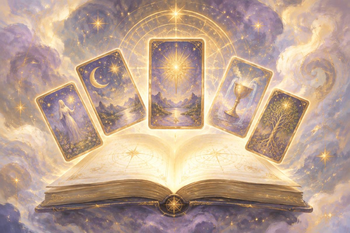 Mystical tarot cards representing Akashic insight