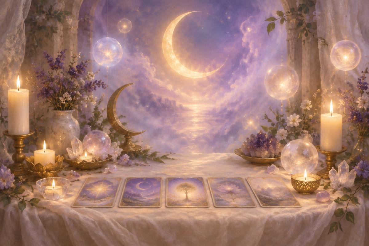 Gentle spiritual symbols representing guidance and connection